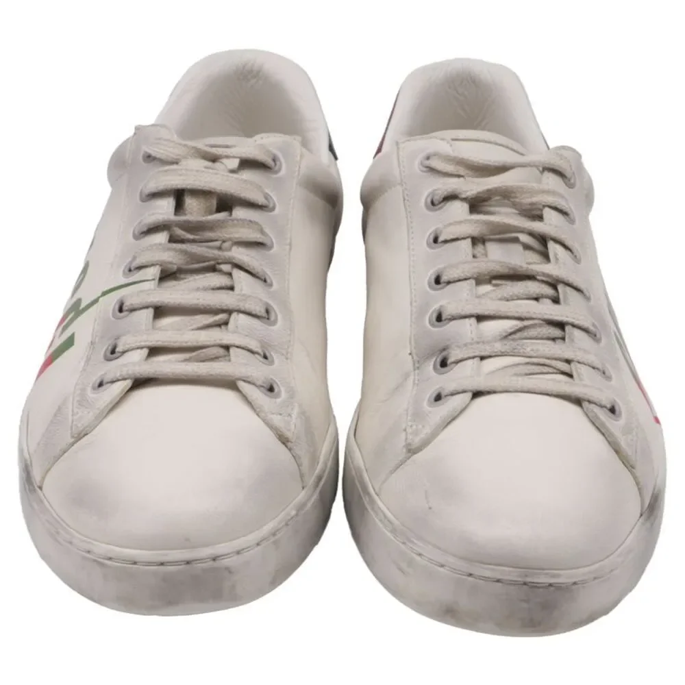 Gucci Ace Blade Distressed Sneakers in White Leather
